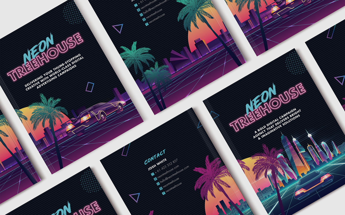 brochure collage corporate editorial neon print psychedelic retrowave magazine Layout