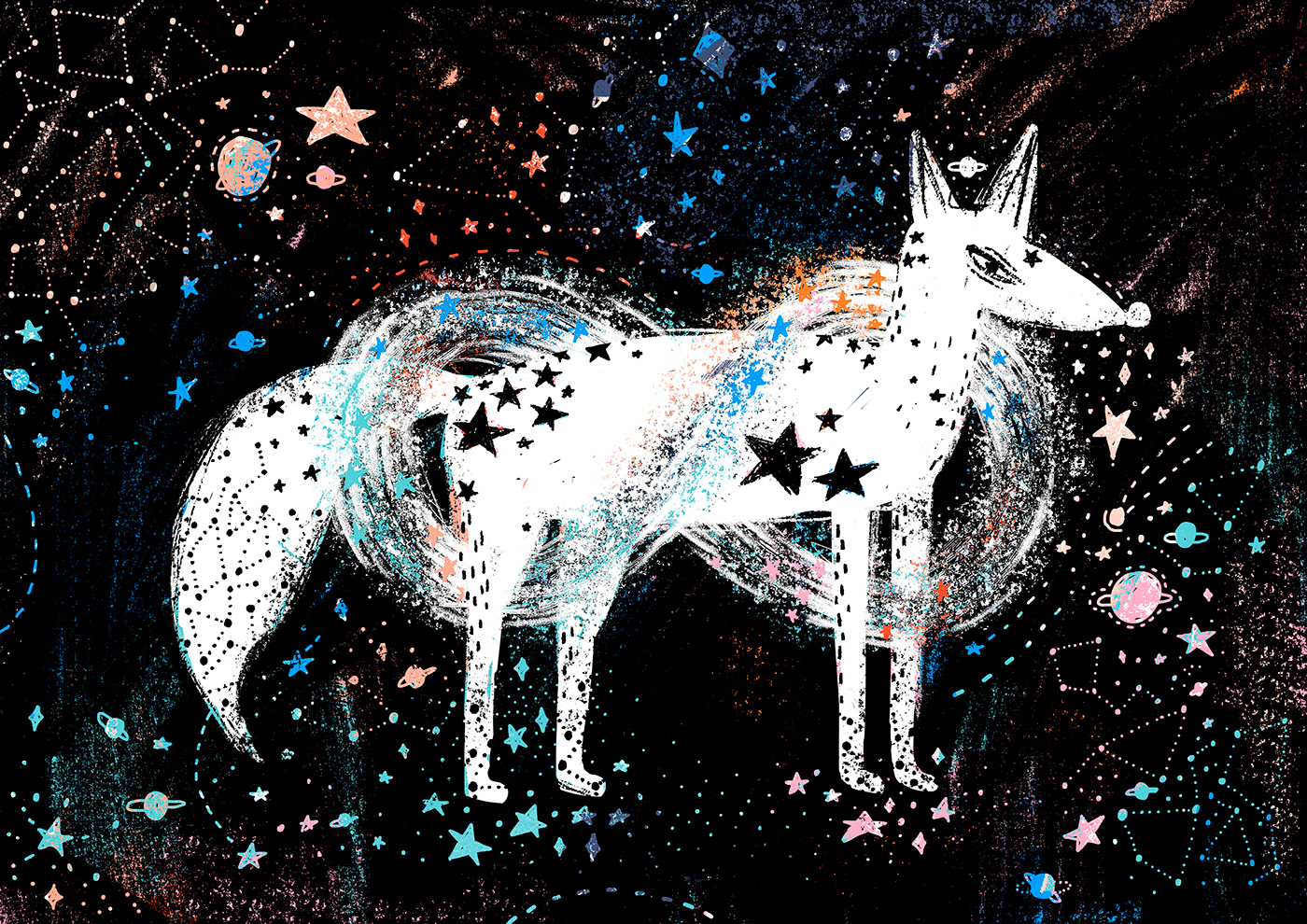 Space  animals FOX bear deer black photoshop ILLUSTRATION 