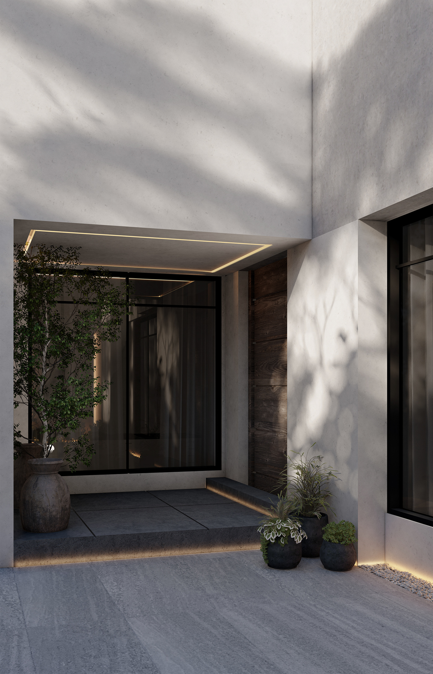 Outdoor Landscape architecture modern Render 3D exterior visualization Elevation facade