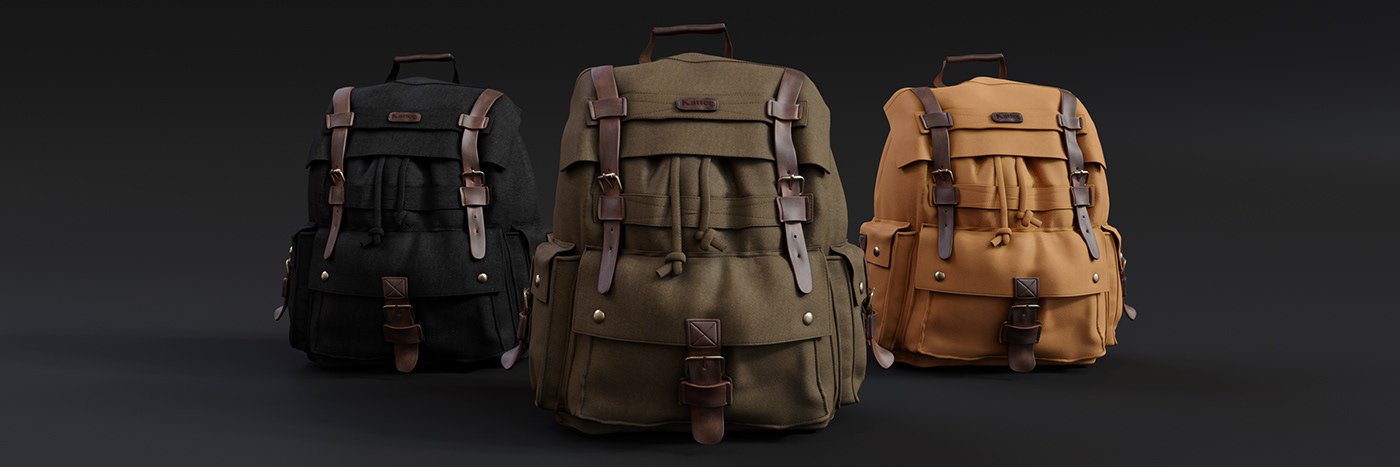 3D model vray corona 3ds max 4k Textures backpack leather canvas Rucksack bag