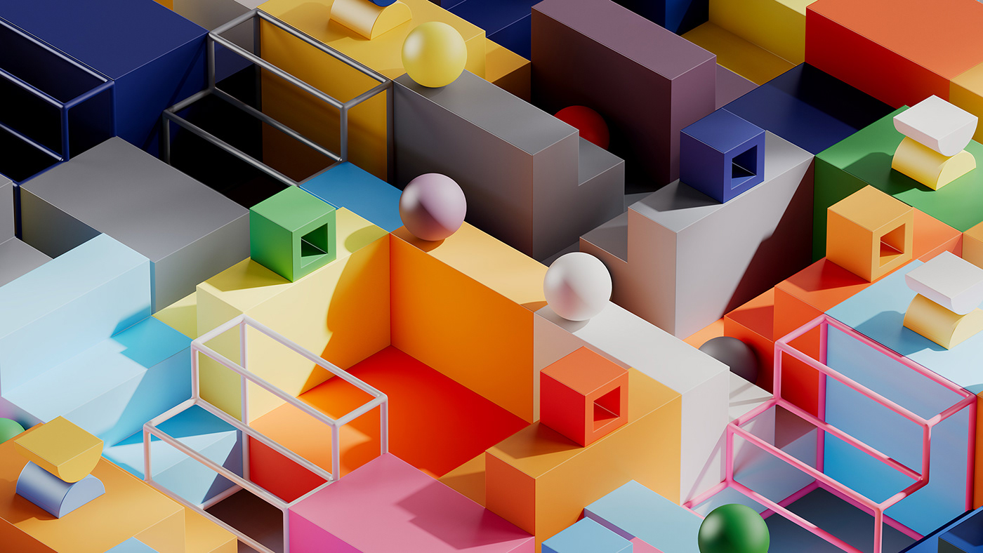 3D abstract art Colourful  generative geometric graphic grid prints shapes