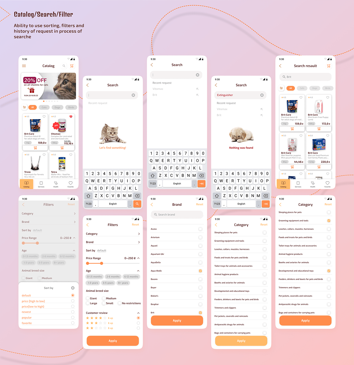 animal UI/UX Mobile app user experience app design Figma user interface shop Pet care