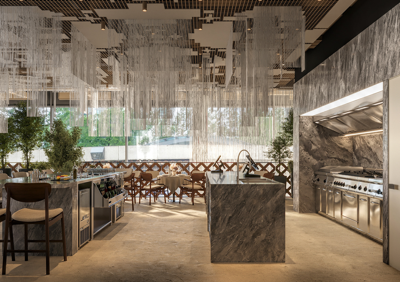 interior design  Render visualization 3D architecture modern restaurant kazakhstan almaty k&k