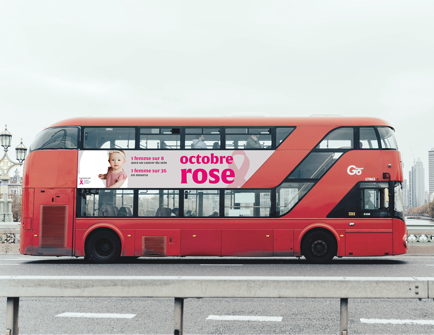 cancer publicité autobus campagne publicitaire Publicity Campaign breast cancer Octobre Rose pink ribbon cancer du sein ruban rose
