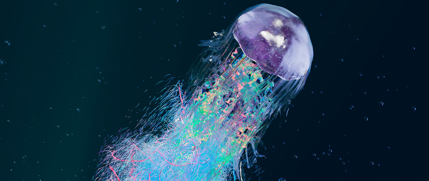 3D abstract animation  Digital Art  houdini HoudiniFX jellyfish motion nft Render