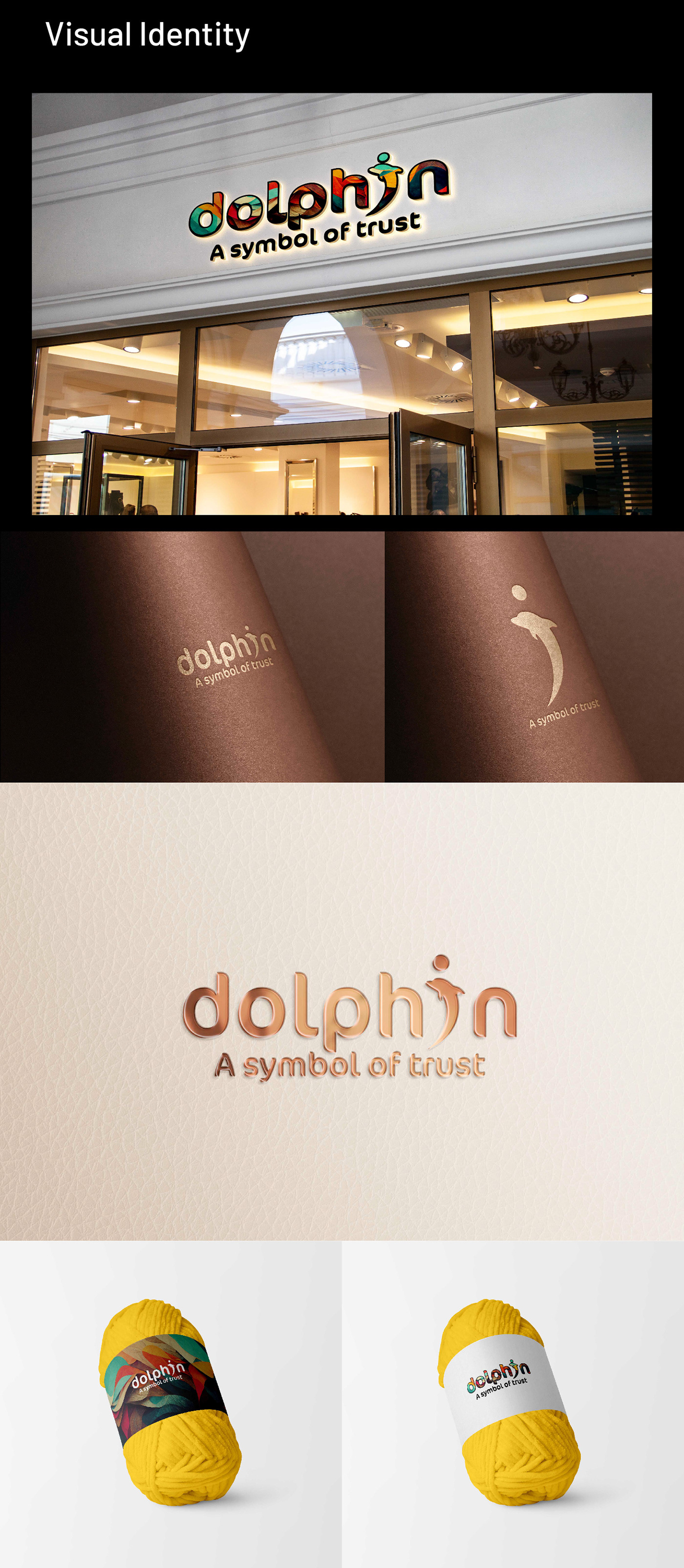 brand identity branding Logo dolphin logo logo branding Logo Design Manufacturing Yarns presentation typography   visual identity