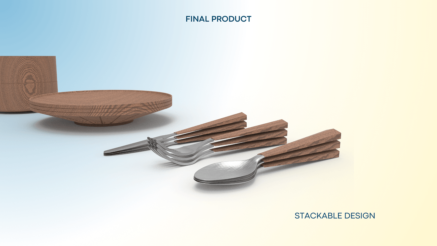 wood product design  3D Render design Stackable utensil