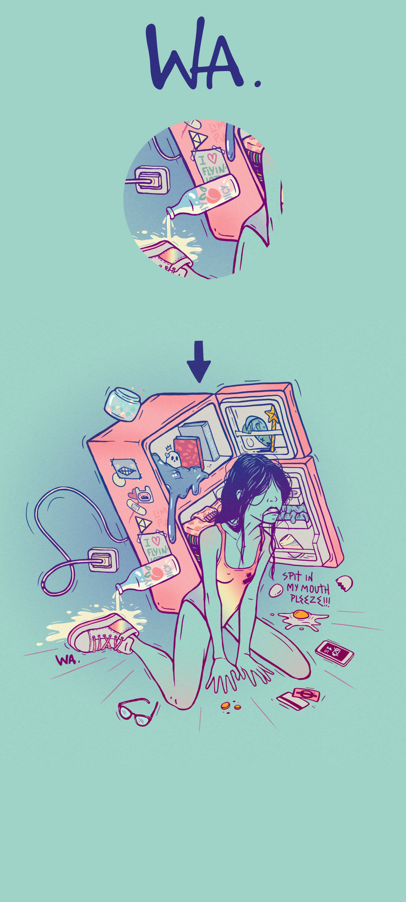 Drawing  ILLUSTRATION  weird color comic crying fridge turquoise