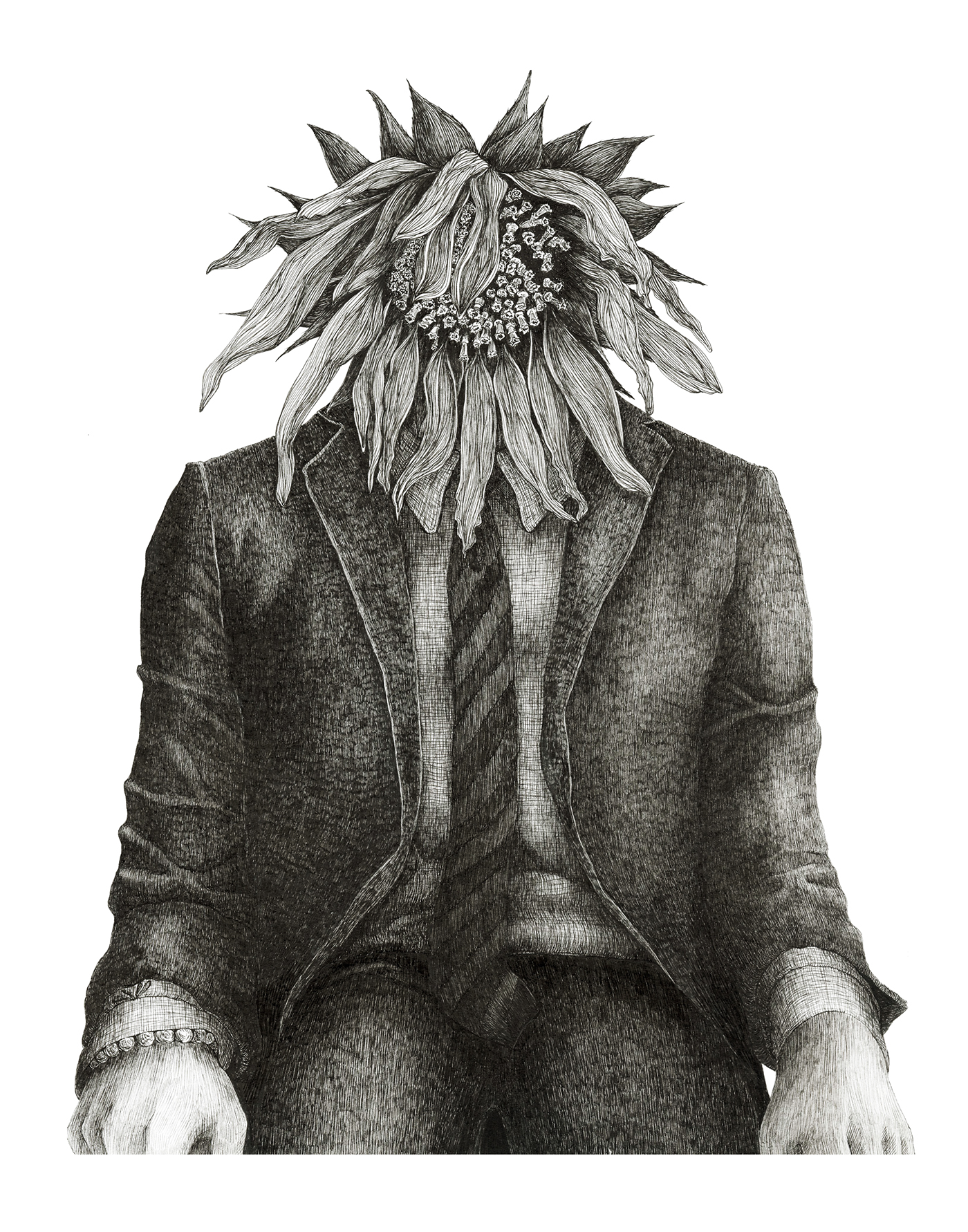 pen ink pen and ink flower ILLUSTRATION  Drawing  surrealism black and white