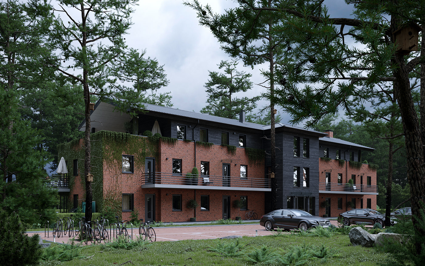 residential building house Render exterior design brick wood CGI