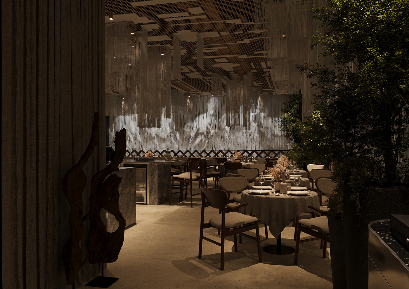 interior design  Render visualization 3D architecture modern restaurant kazakhstan almaty k&k