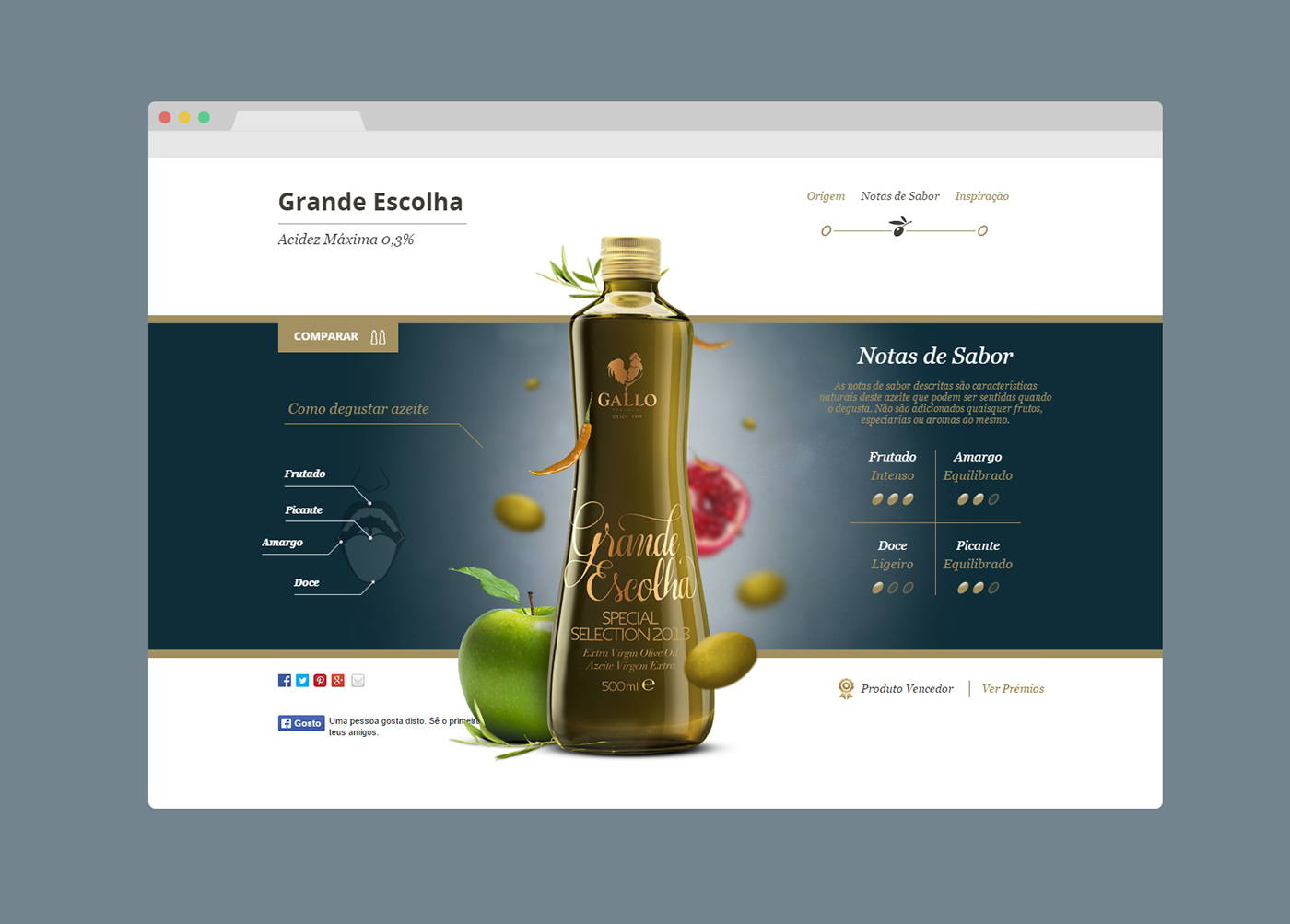 Product Page Web UI bottles fruits photo composition image treatment gallo foan82 fruits flying gallo worldwide Olive Oil AZEITE Portugal green