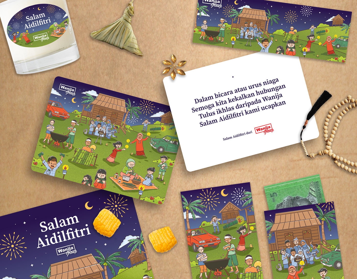 Eid raya malaysia AIDILFITRI sampul raya money packet ILLUSTRATION  gift Kampung hari raya