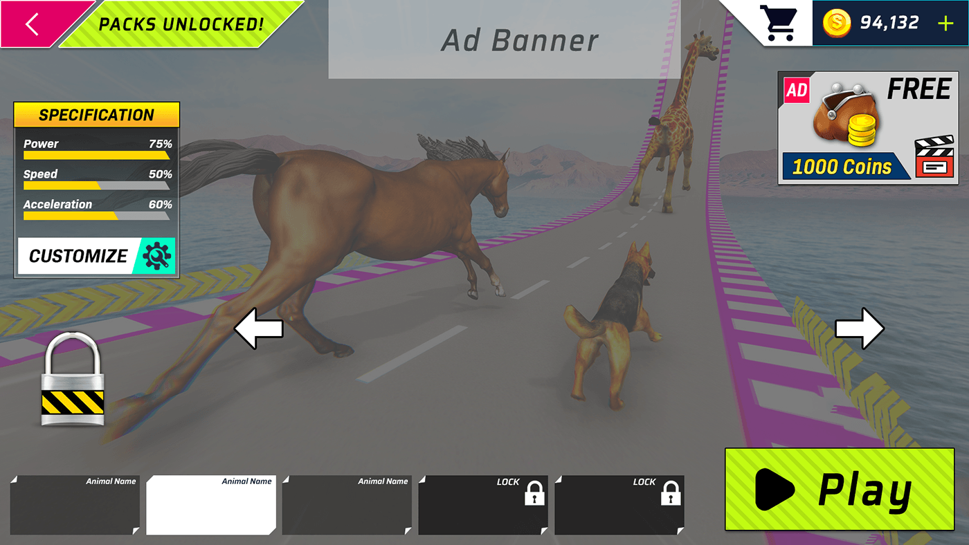game UI/UX user interface animal game ui rescue animal UI GUI design ANIMAL STUNT GAME UI