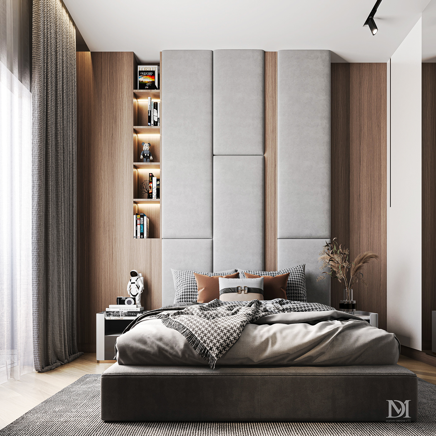 3D 3ds max bedroom corona design furniture interior design  modern Render visualization