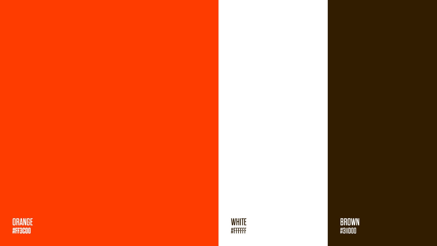 A color palette consisting of white, brown, and orange rectangular swatches.
