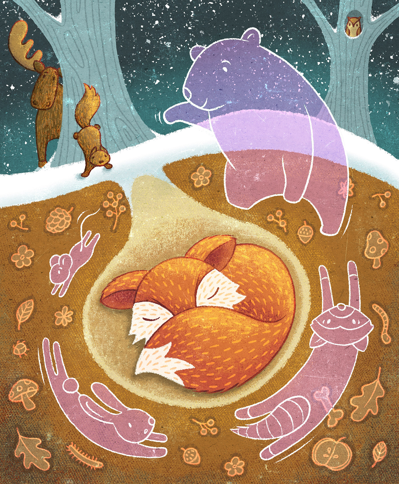 childrensbook digital illustration dream forest FOX friends kidlit Picture book snow winter