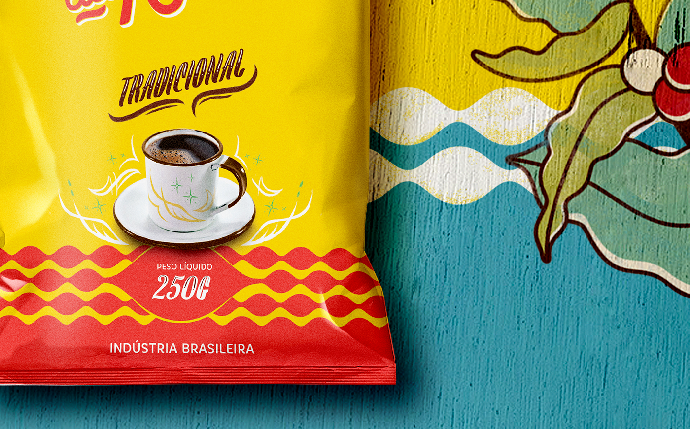 coffe vernacular embalagem Roca Coffee Packaging Familiar yellow bean lettering