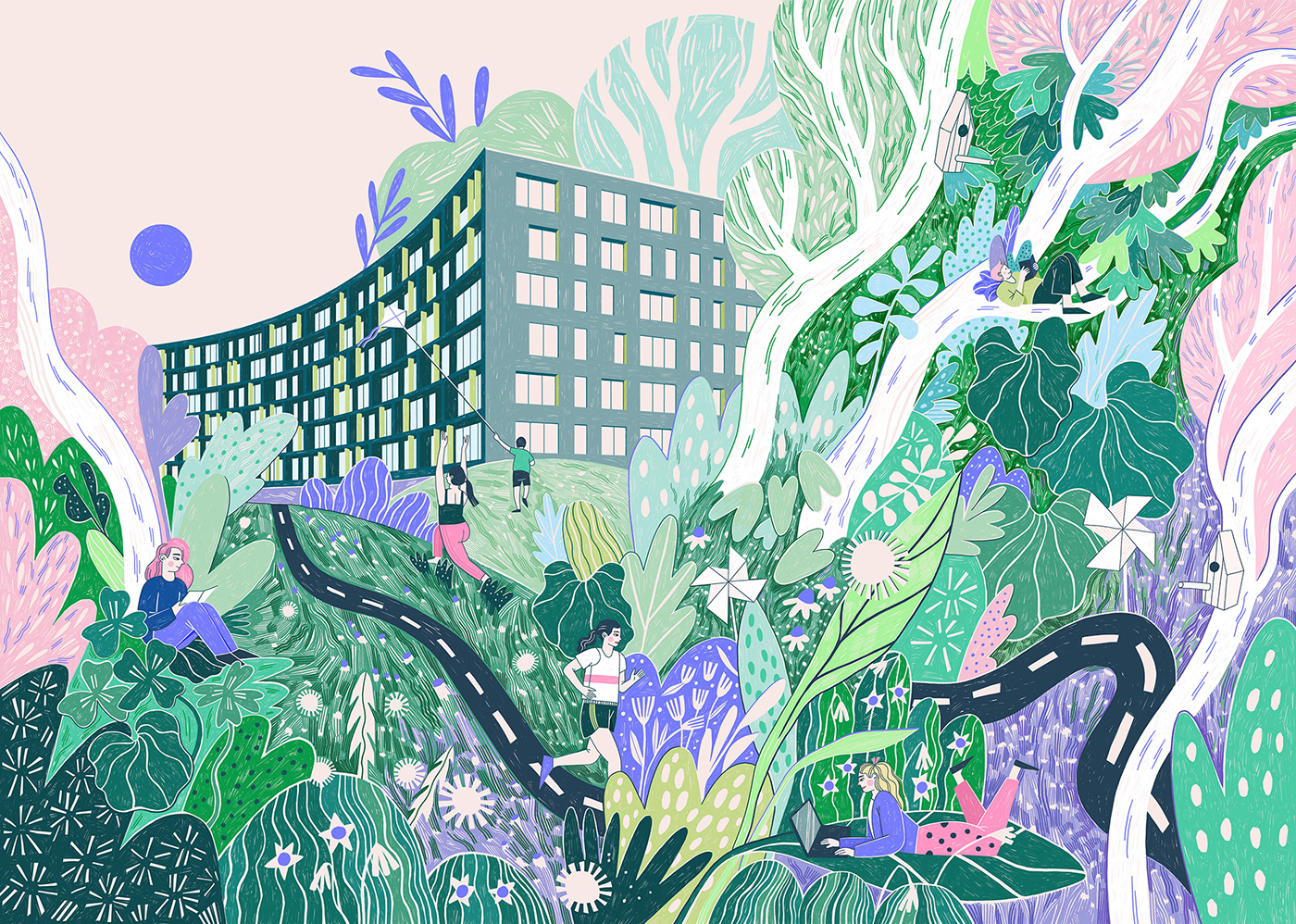 #illustration art botanical bulding Digital Art  digital painting green plants Procreate urbanjungle