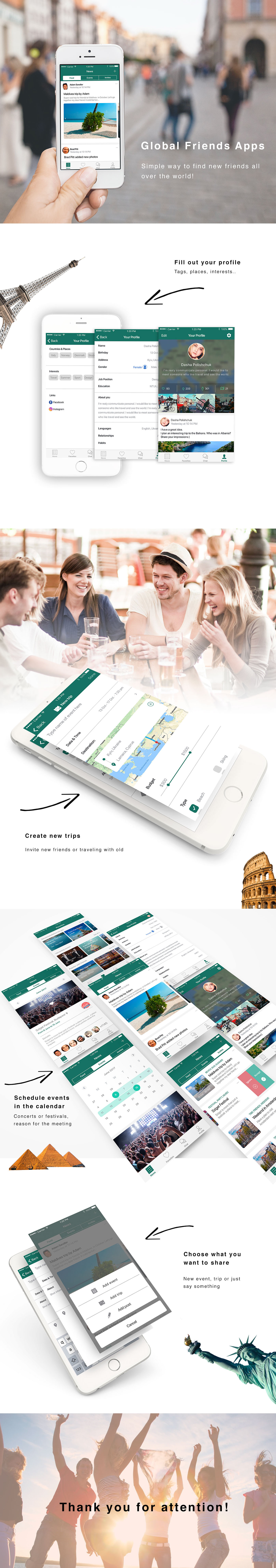 Travel trip mobile sketch Mobile app social network ios