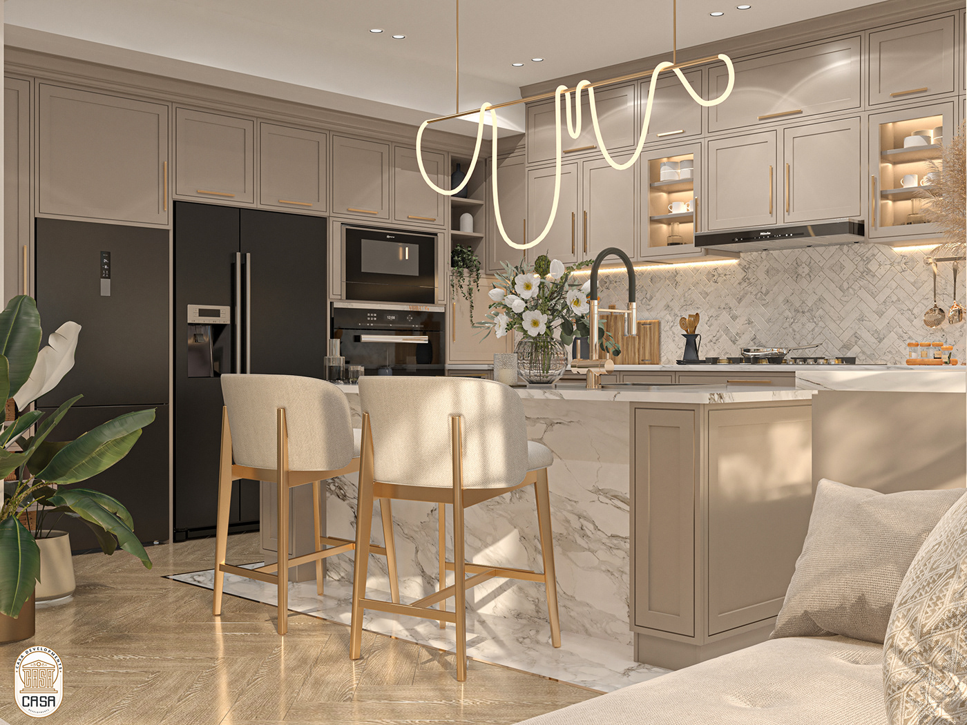 indoor kitchen interior design  Render elegant neoclassic luxury design visual identity designer