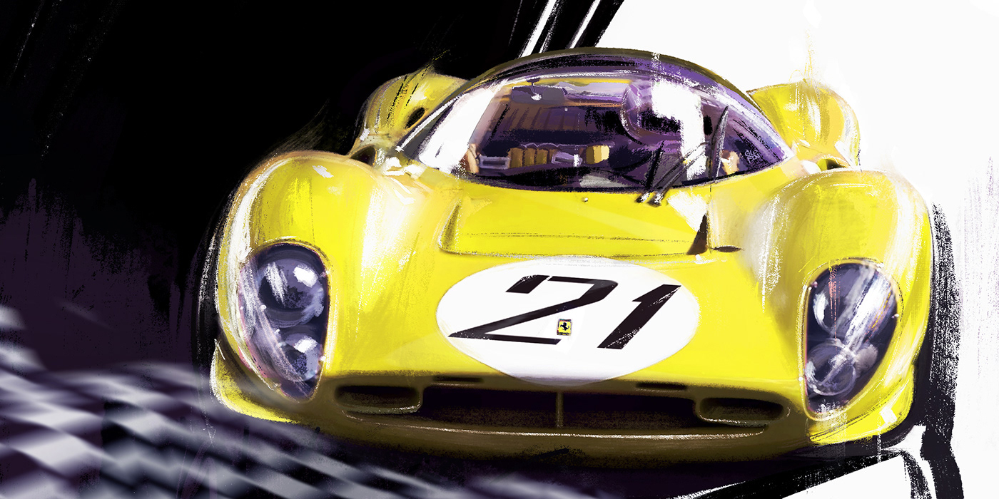 ILLUSTRATION  painting   FERRARI p4 P3 Racing race car speed wallpaper Retro