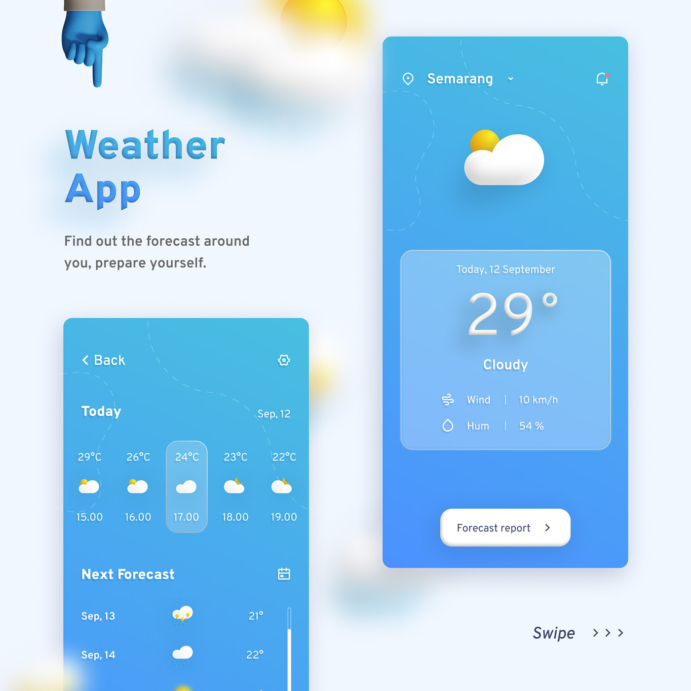 3D Mobile app ui design weather app weather forcast