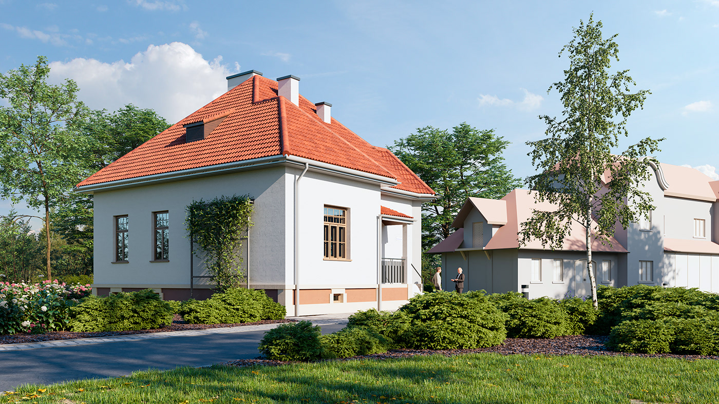exterior architecture CGI Render archviz Babiński's grange
