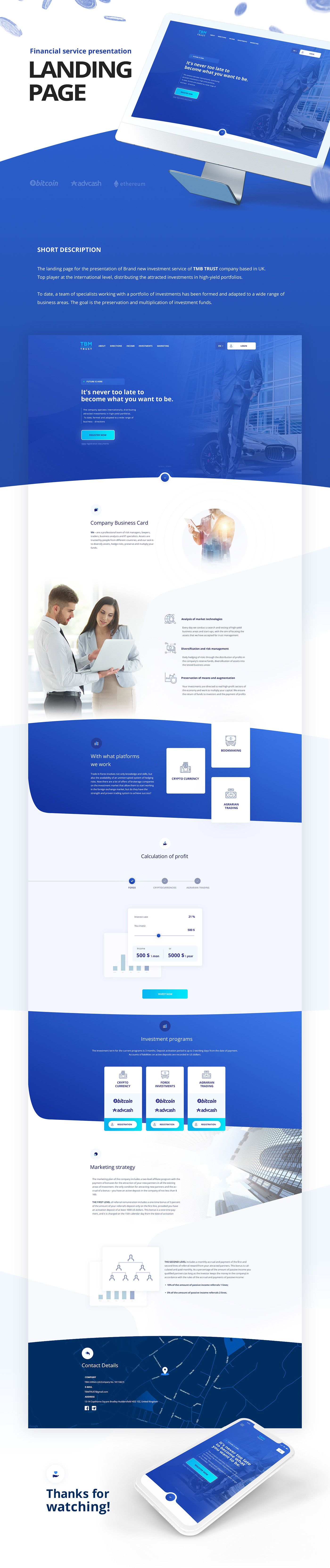 finance landing Webdesign page corporate blue clean modern crypto Investment