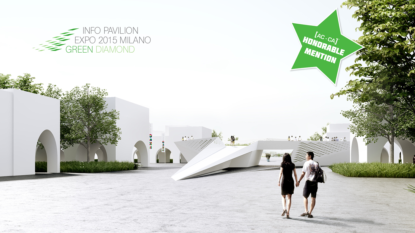 expo milano Competition green diamond  information pavilion gradient design Exhibition  White Skydeck Overview AC-CA