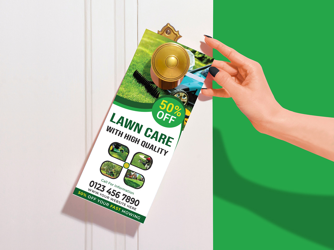 I will design door hanger, solar, lawn care, cleaning for you