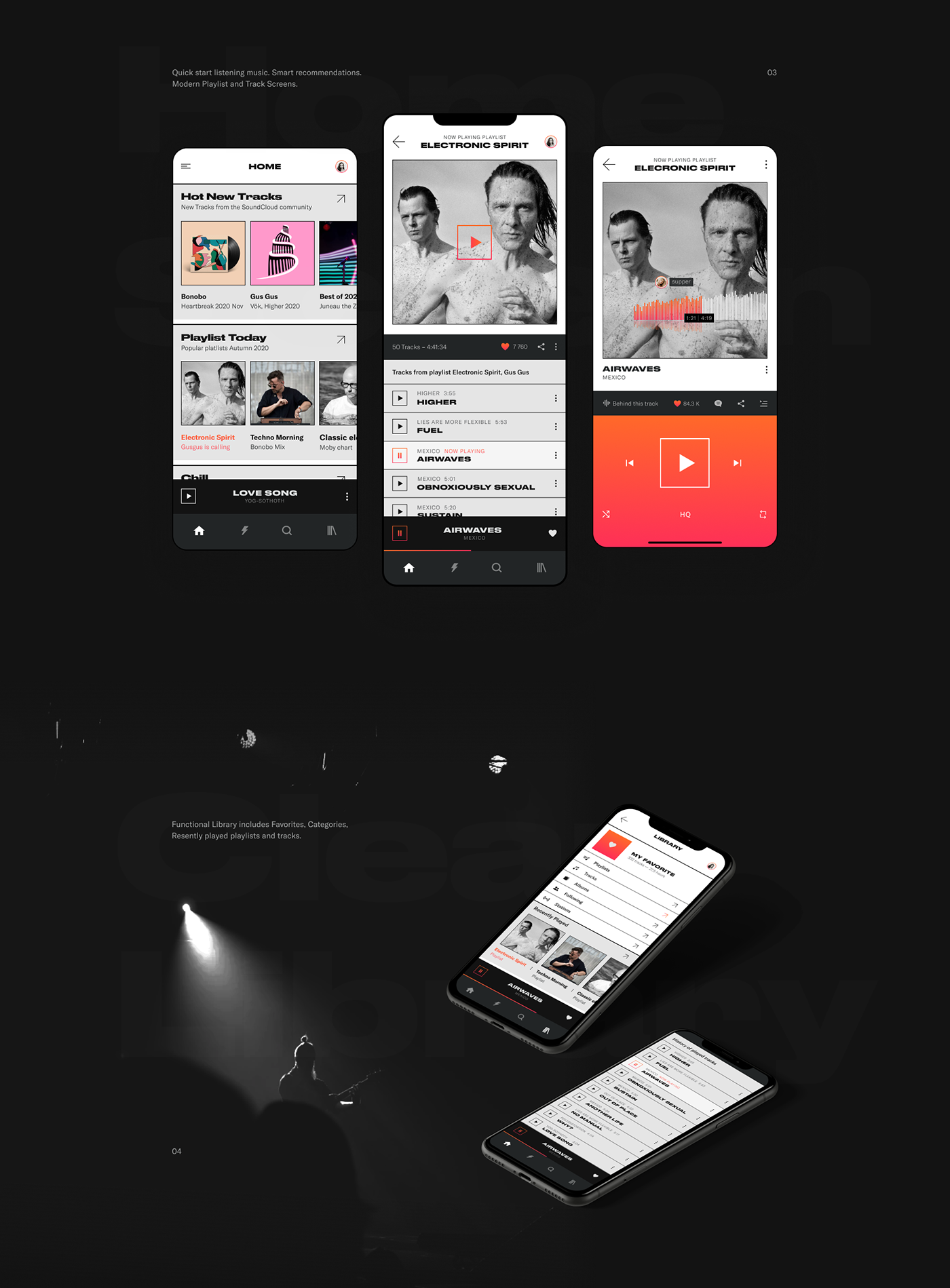 app concept design interaction minimal music soundcloud swiss style UI ux