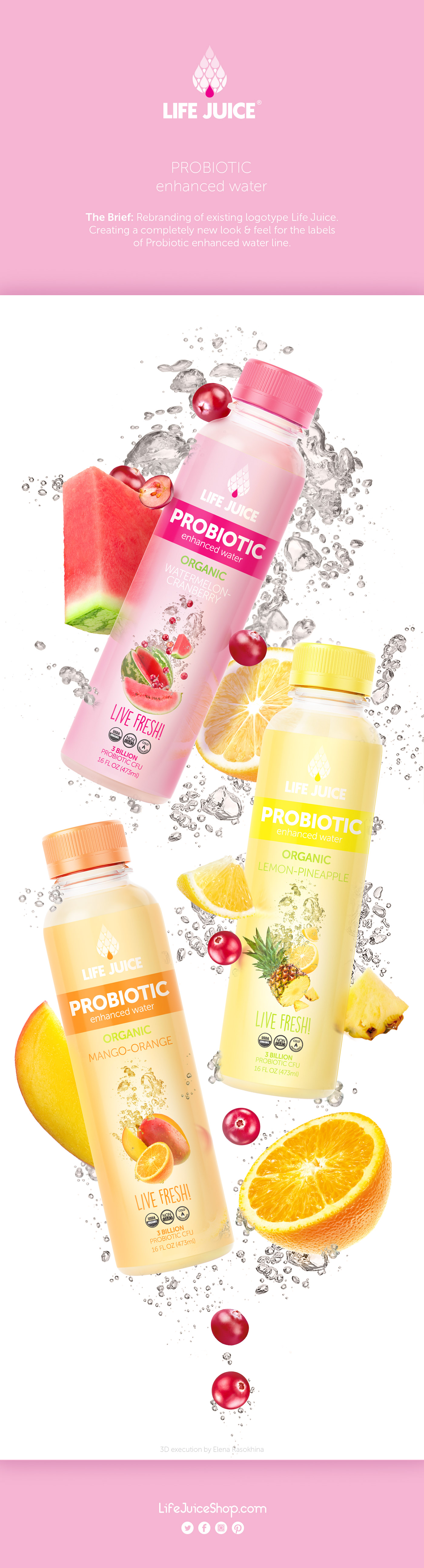 life juice water labels probiotic Packaging 3D probiotics