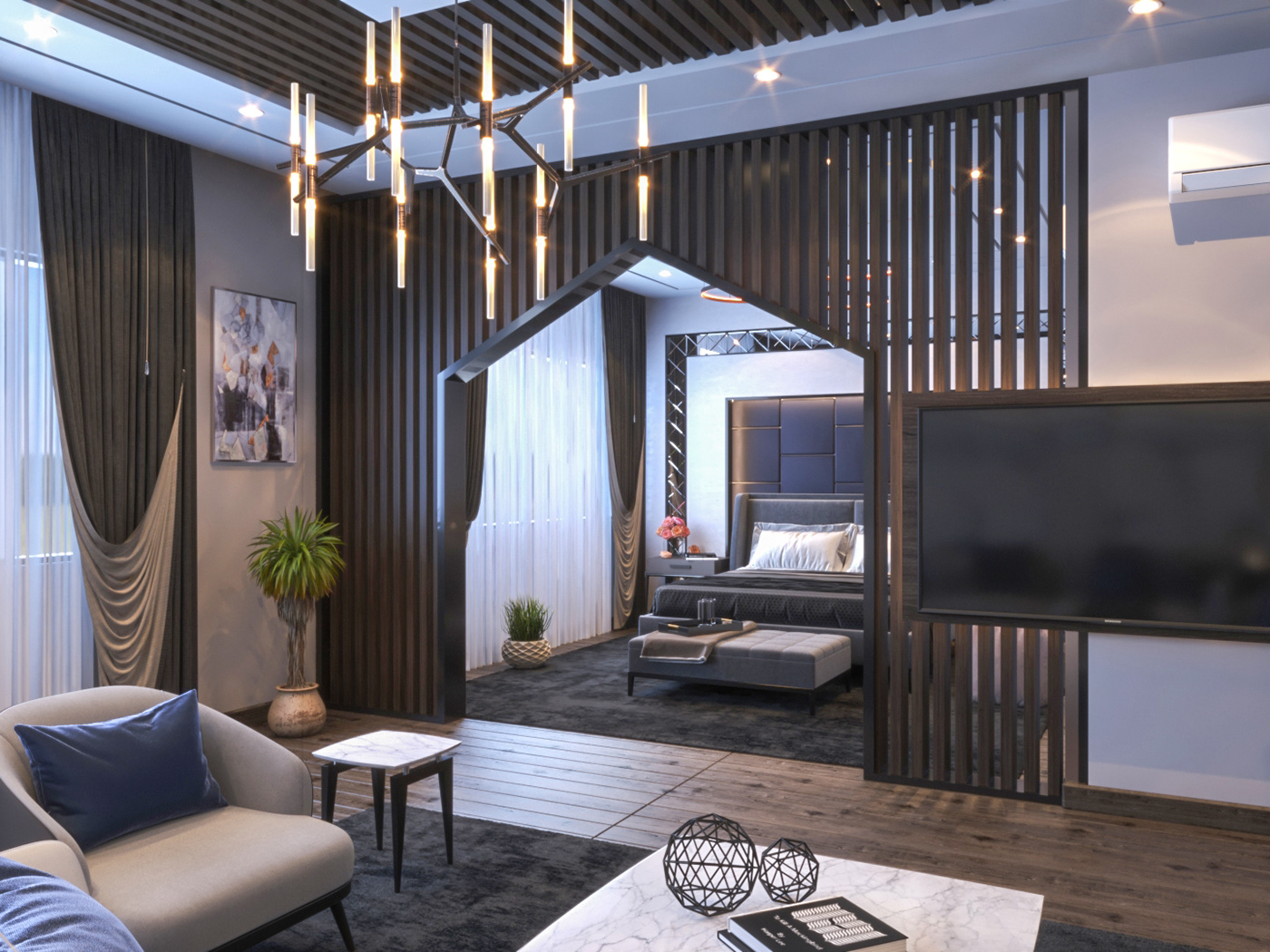 Interior design decor home Villa bedroom moder Render realistic free