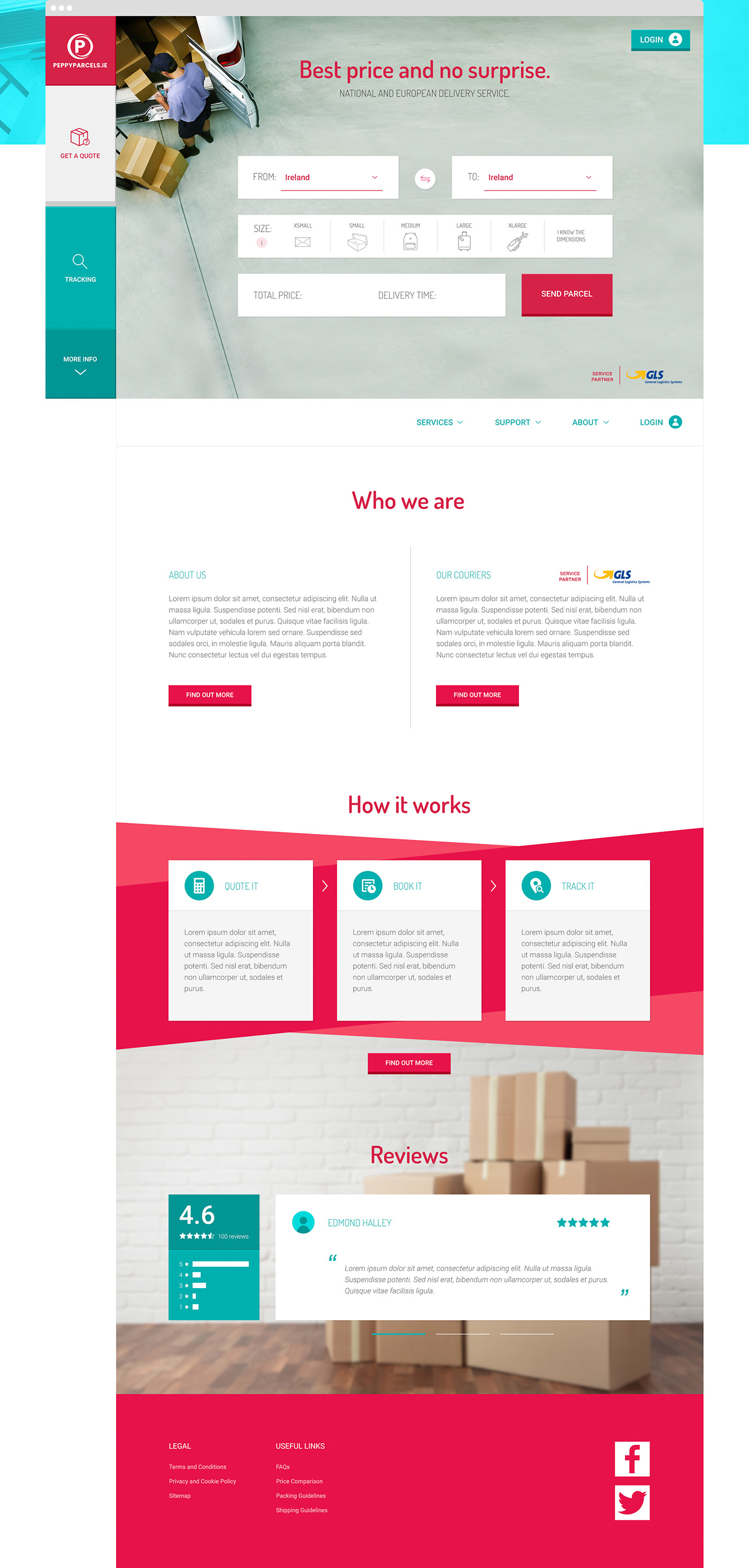 Website Responsive delivery peppy parcels quote dashboard mobile