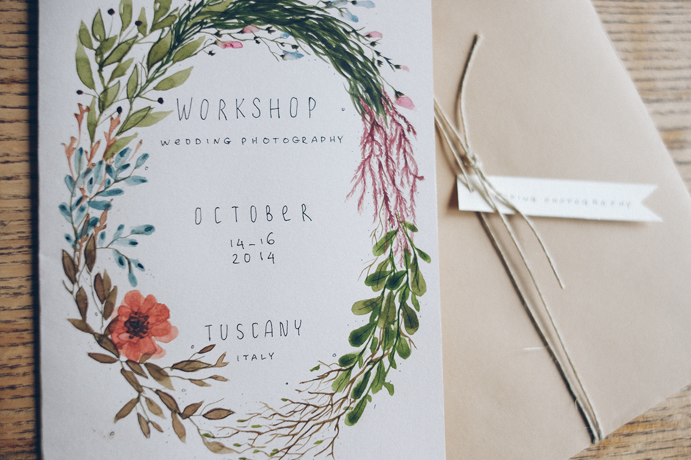 Workshop Invitation Italy Fall watercolor handmade wedding foto paper Tuscany Herbarium