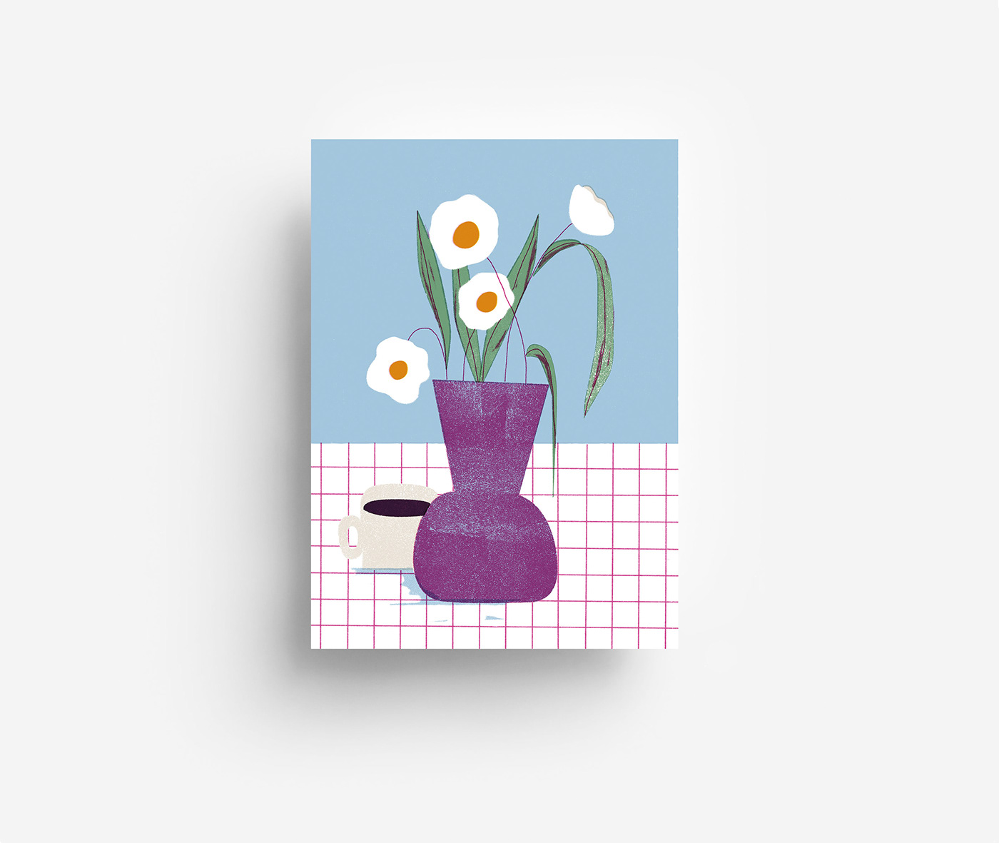postcard card botanical Flowers digital illustration animals cute colorful paper goods