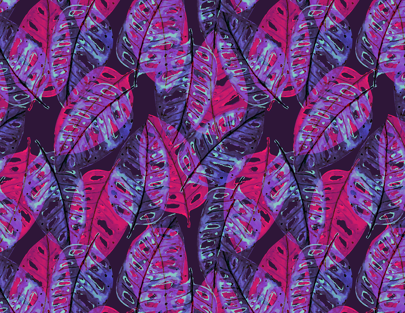 Fashion  textile design  floral seasonal summer graphic design  leaf pattern watercolor hallucinogenic blooms