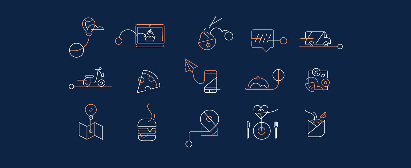 Food  delivery branding  identity pattern icons Logotype colours stationary art direction 