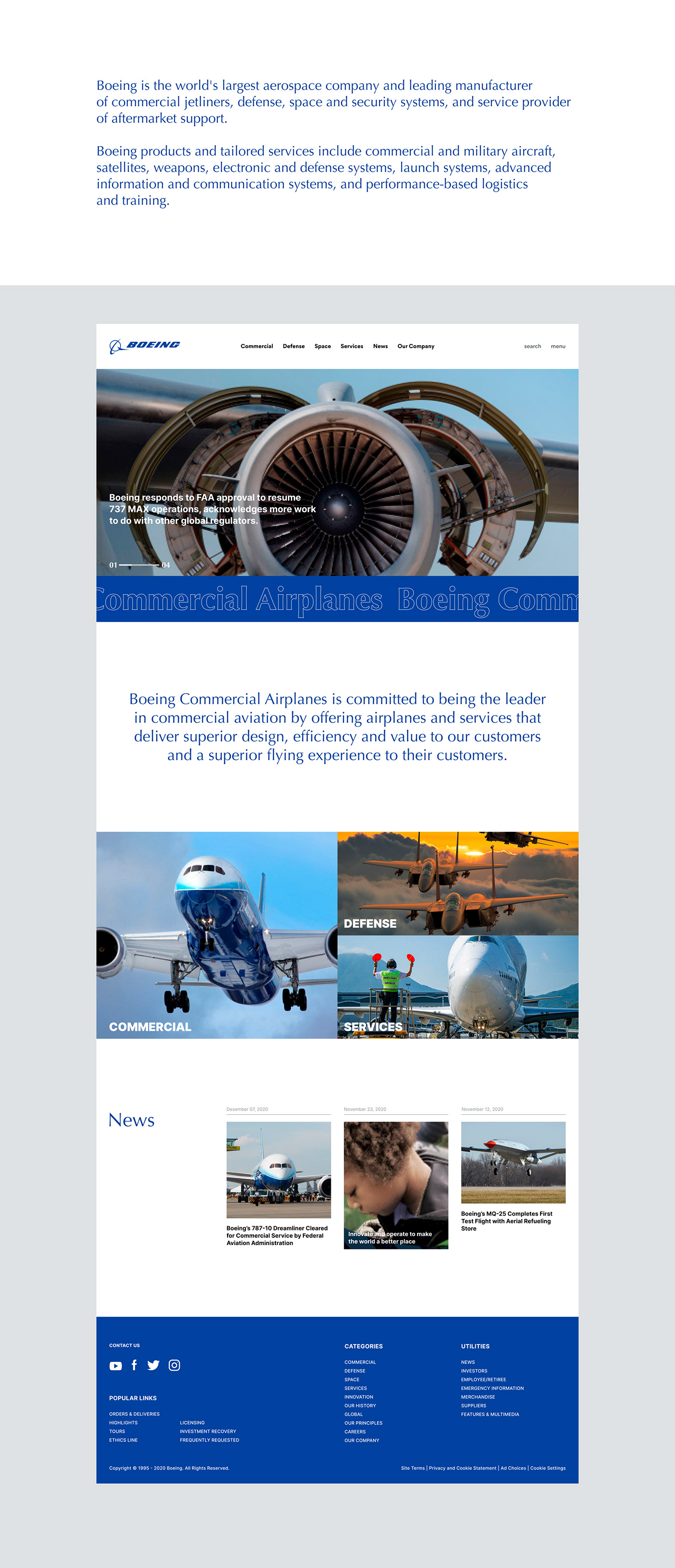 Boeing corporative UI ux Web web-design Web-site