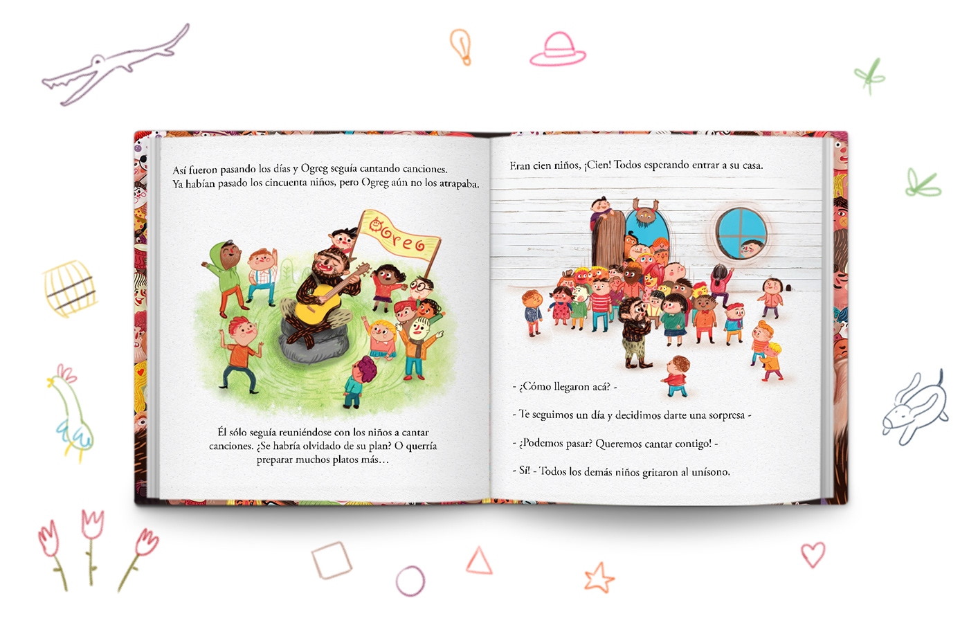 cuento children´s book ogre ILLUSTRATION  niños songs birds pencil colours