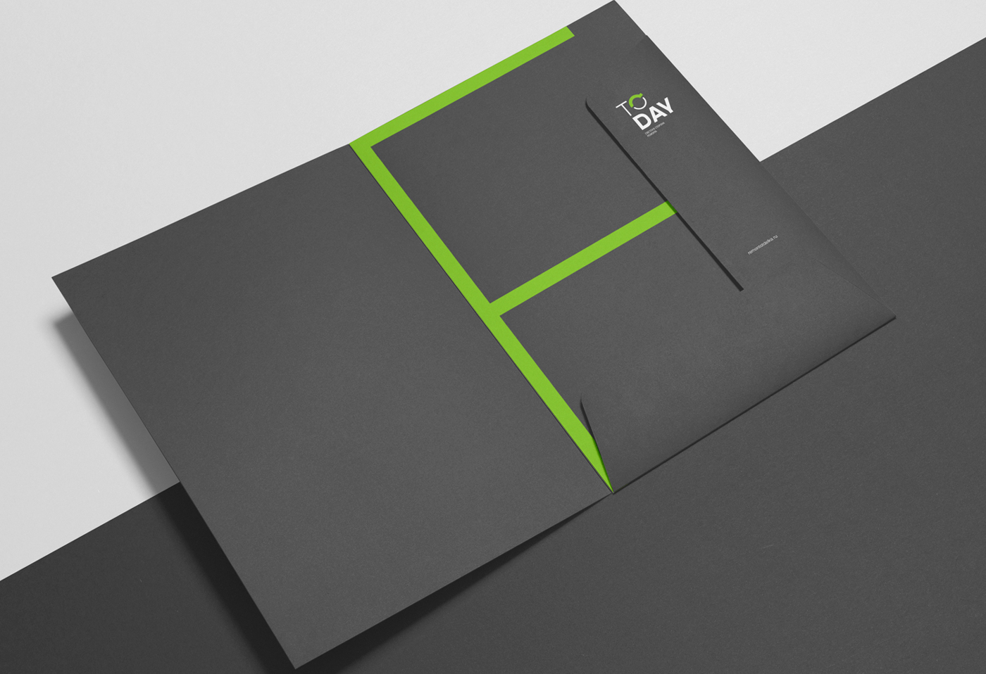 logo Corporate Identity today identity building renovation Business Cards letters corporate style black and green Printing graphic art mock up letterhead folder