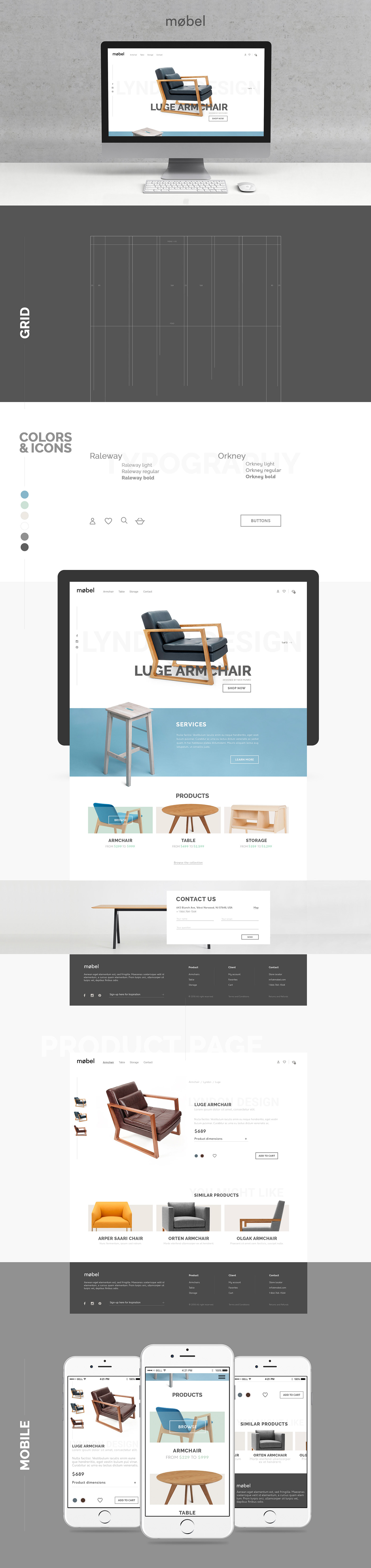 furniture minimalist modern mobile footer grid Ecommerce Product Page UI Web Design 