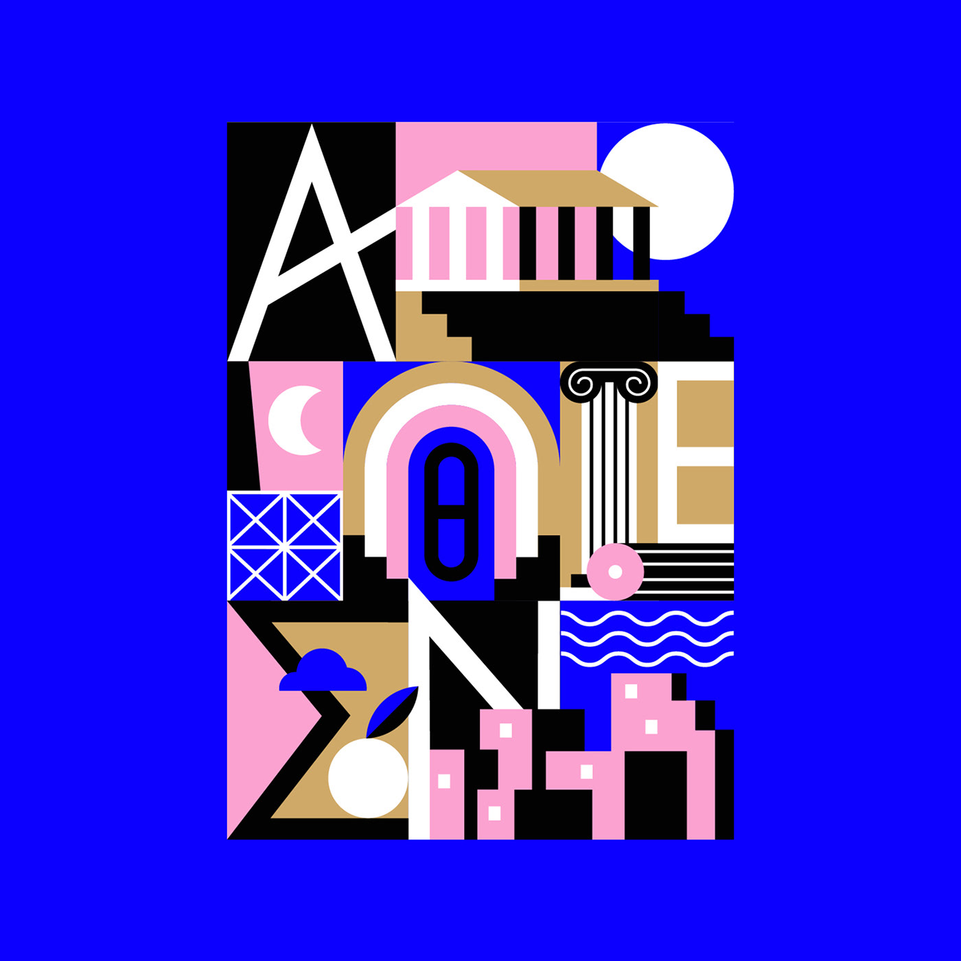 athens flat Geometrical Greece poster print type typography  
