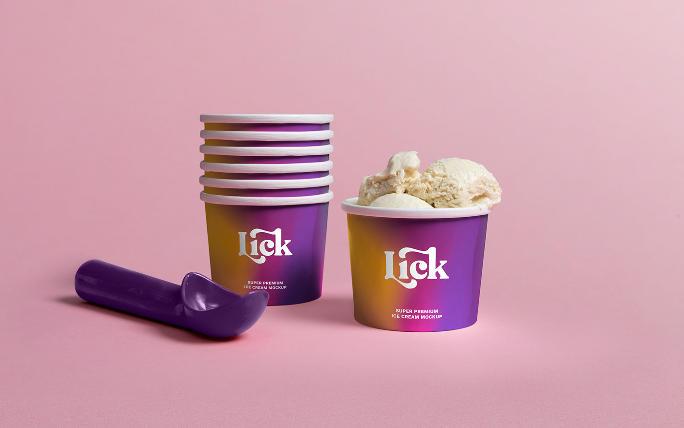 Individual ice cream package with ice cream scoop
