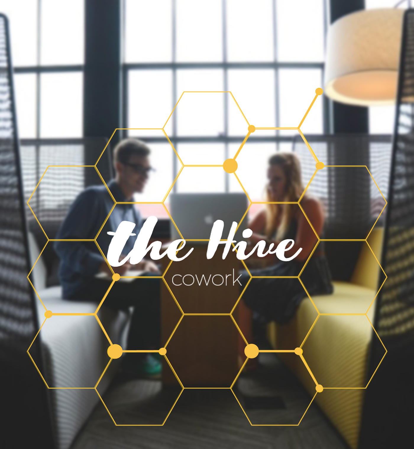 the hive coworking logo design brand identity flat