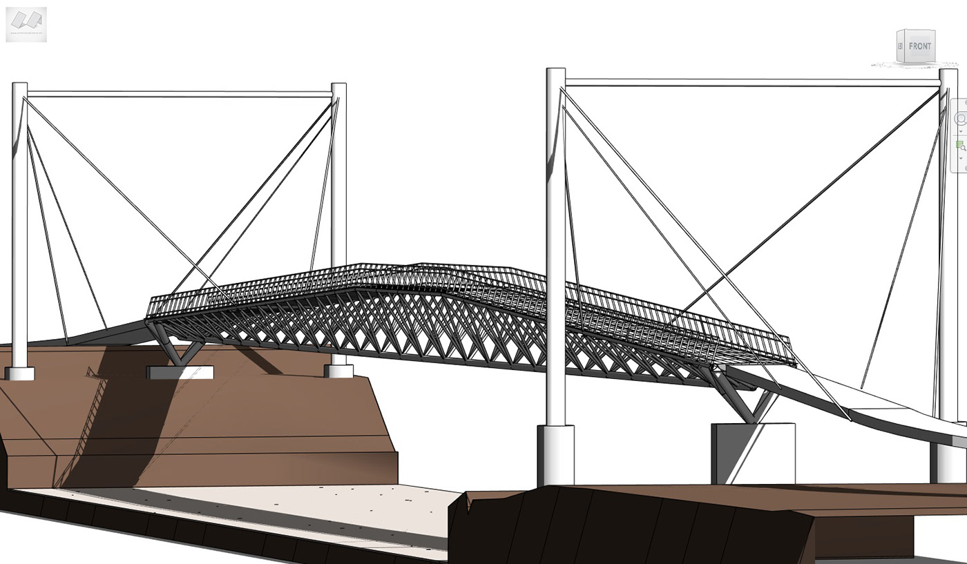 bridge 3D Statics beam river cycle rope revit AutoCAD model