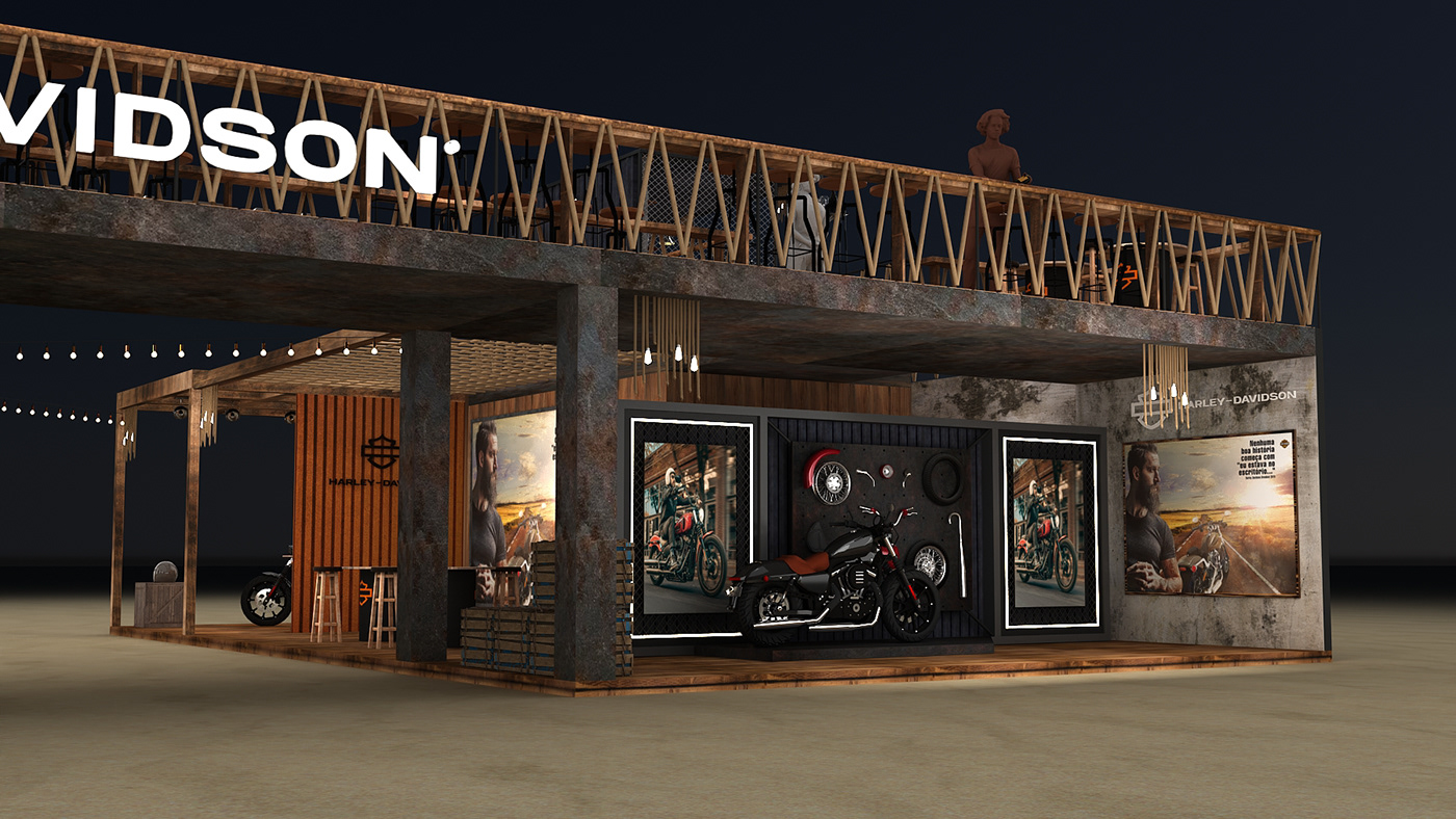 Harley Davidson Event Exhibition  Stand expo booth 3D architecture Harley Bike  Display Harley Event