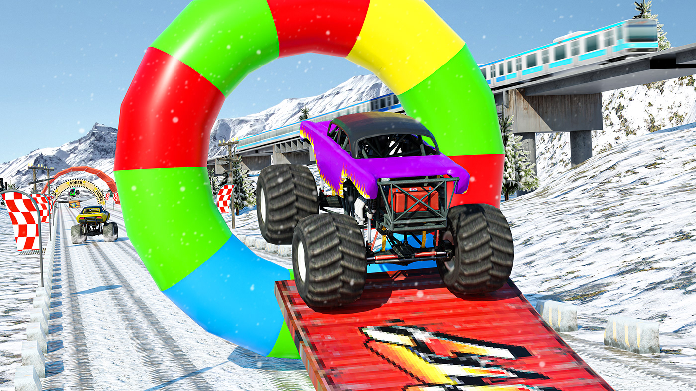 snow photoshop game design  Screenshots icon design  3D WORK blender postproduction cg artist Monster Trucks