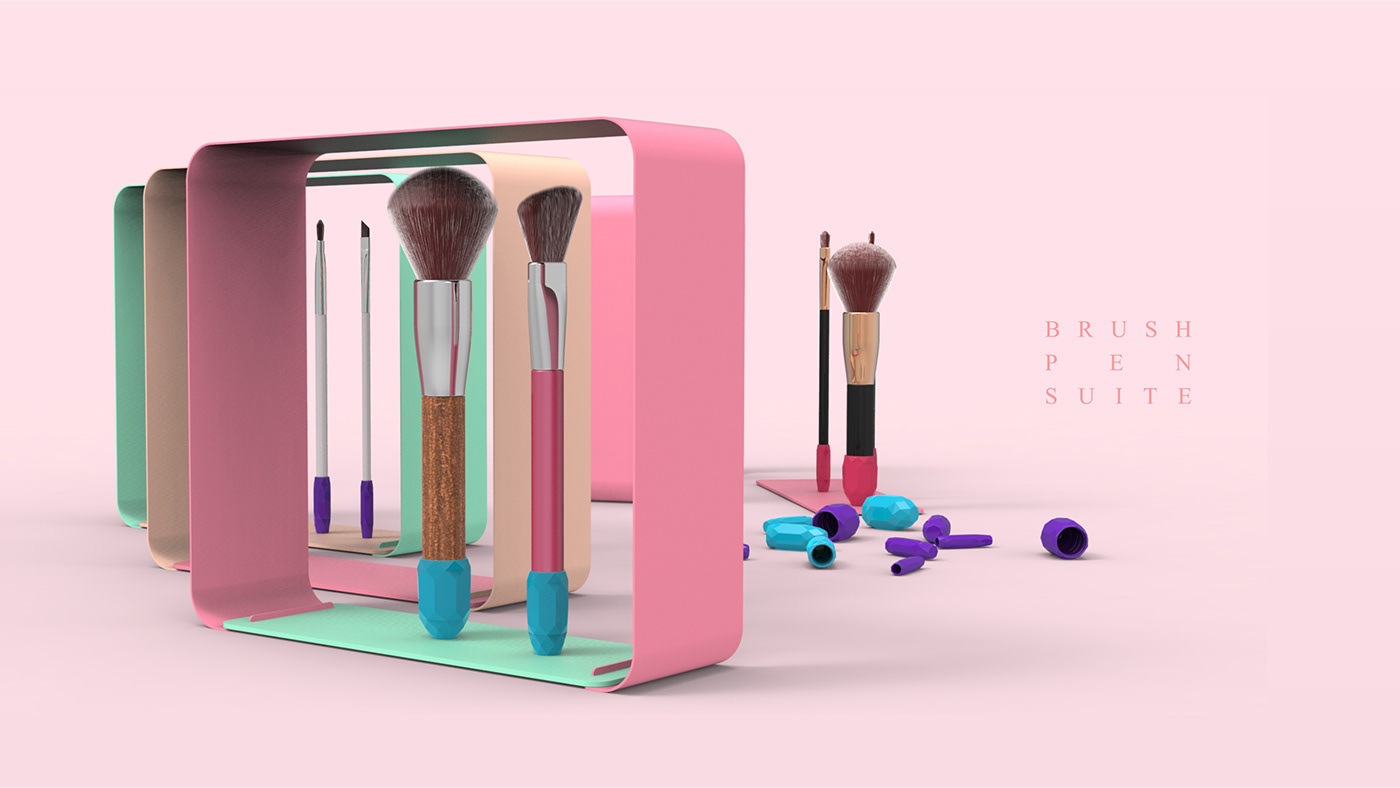 makeup brushes tools 3D industrial design  product design  design cosmetics beauty pastel